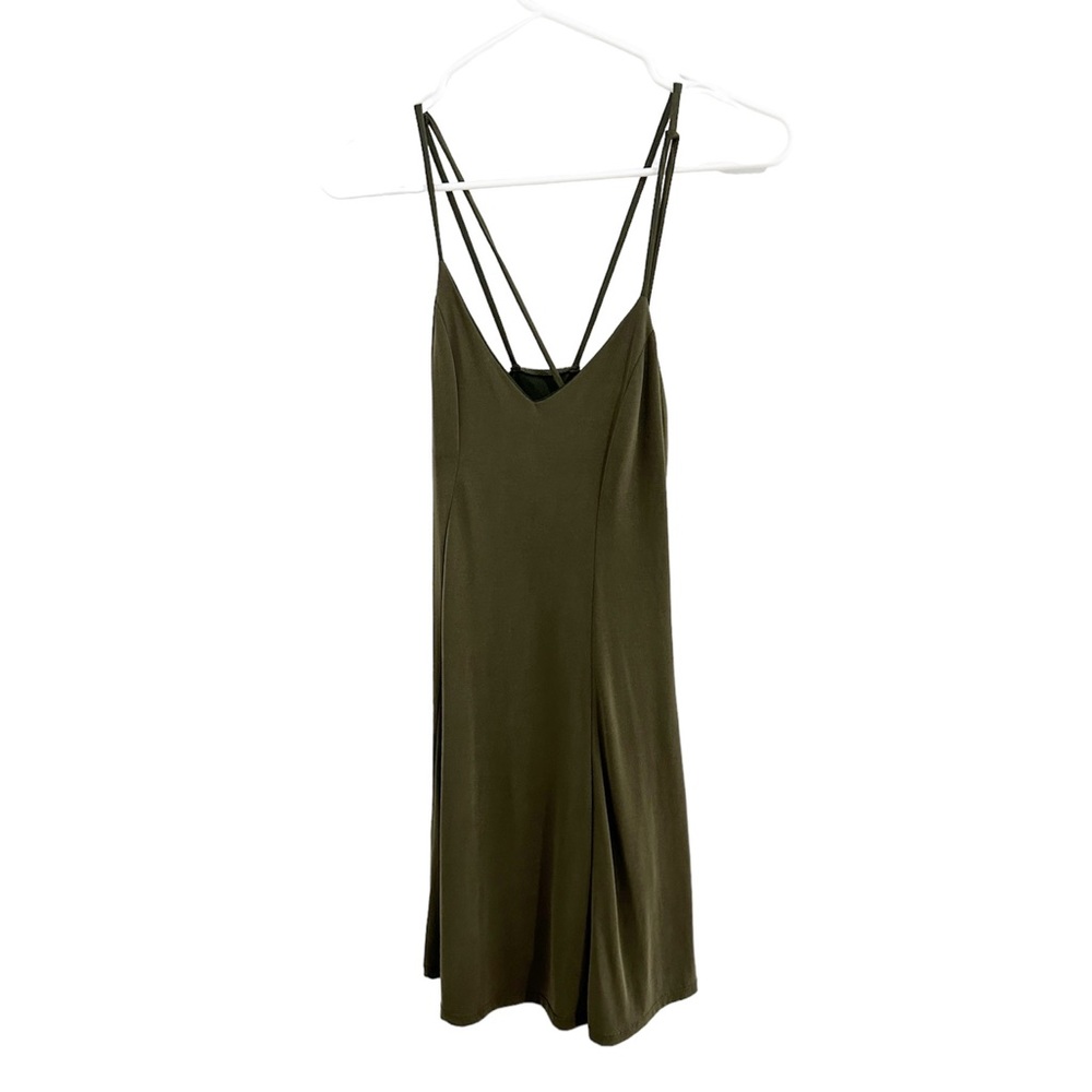 Olive Green Spaghetti Strap Mini Summer Dress. Soft Fabric, Flowy Loose Fit.